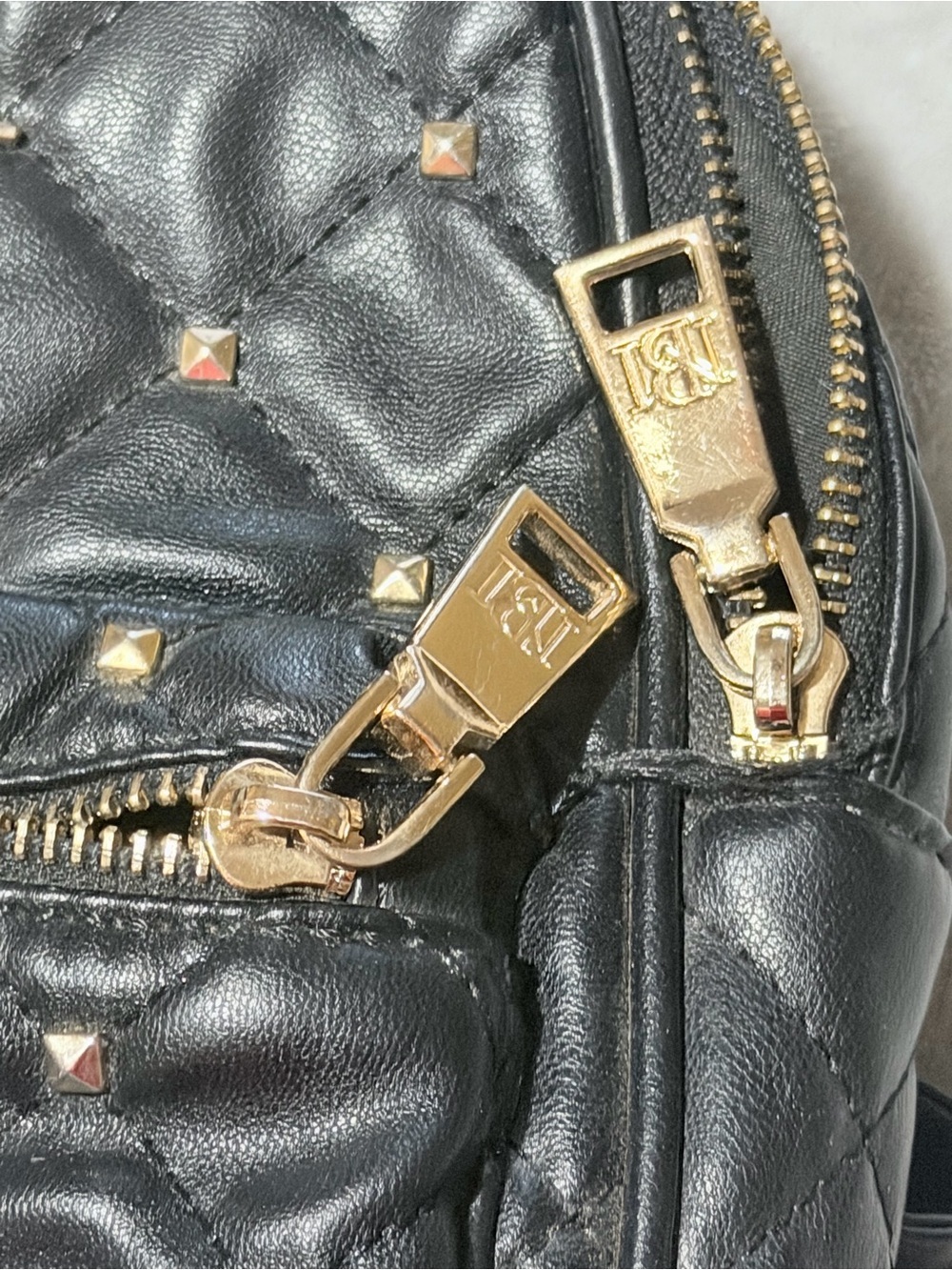 Badgley Mischka Black Quilted Mini Backpack with Gold Hardware - Picture 13 of 13